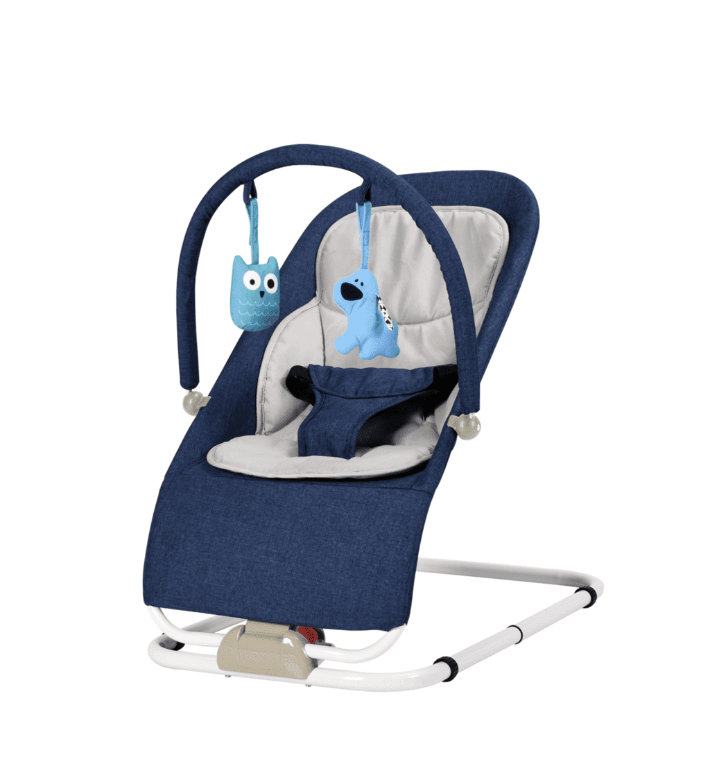 Blå Baby Bouncer – Komfortabel Skråstol med Legetøj