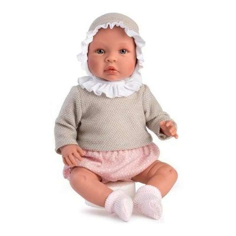 Leonora Dukke   46 Cm.   Grå Bluse Og Rosa Prikkede Shorts fra Asi