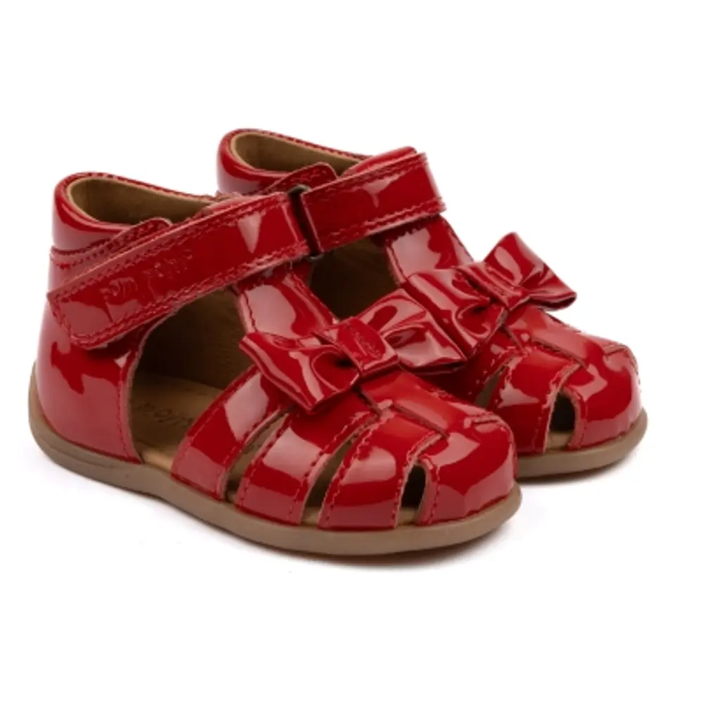 Starters Bow Velcro Sandal   Red Patent   25 fra Pompom