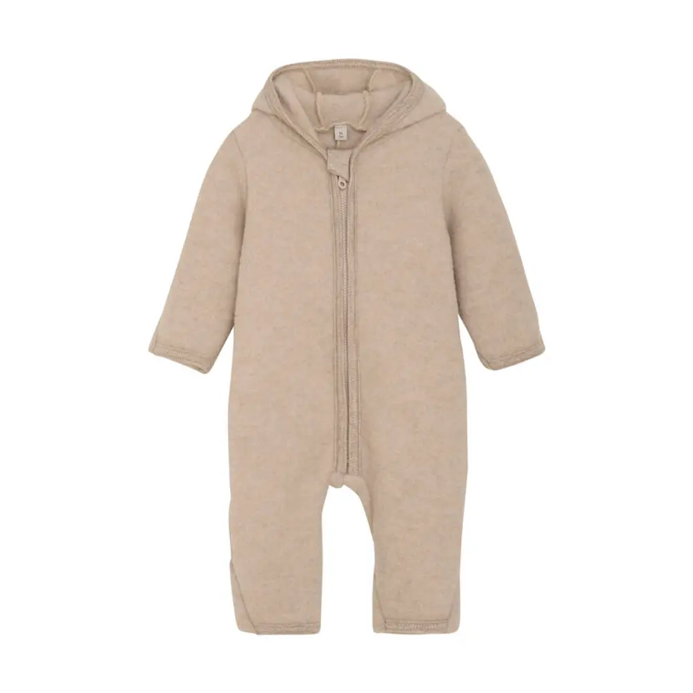 Køredragt M. ører Uld Fleece   Camel Melange   62 fra Huttelihut