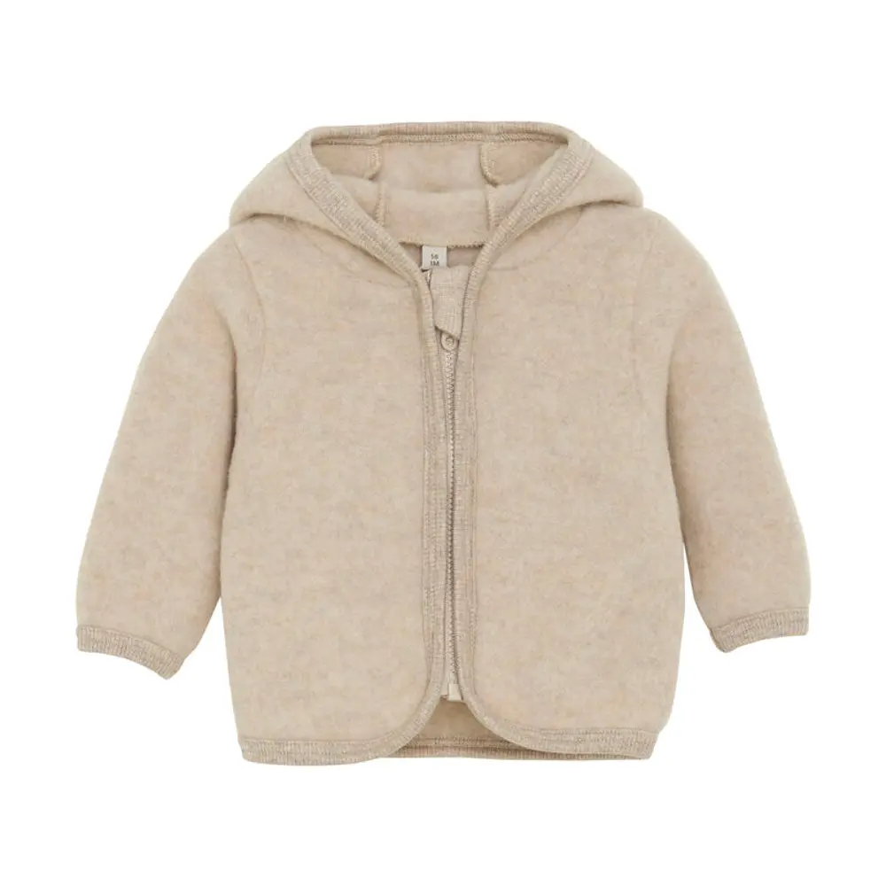 Cardigan M. ører Uld Fleece   Camel Melange   80 fra Huttelihut