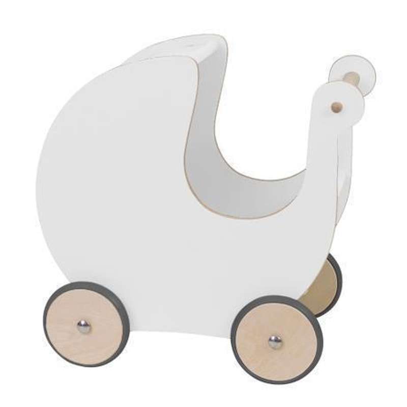 Dukkevogn I Træ   Hvid fra Sebra