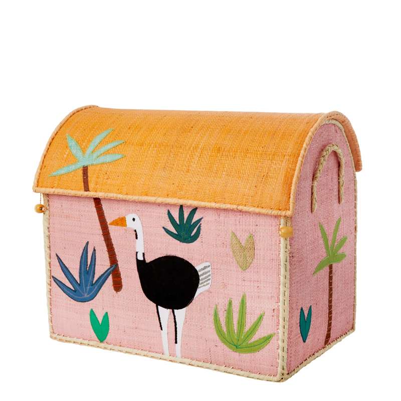 Jungle Dyr Raffia Opbevaringskurv – Mellem, Pink Design